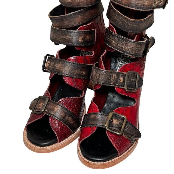 New Freebird by Steven Womens Bond Western Leather Sandal Boot Red Croc size 9 - Picture 9 of 14